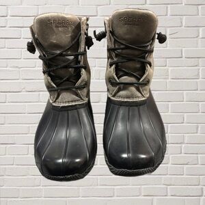 Sperry Saltwater Duck Boots Gray Leather Black Waterproof 9